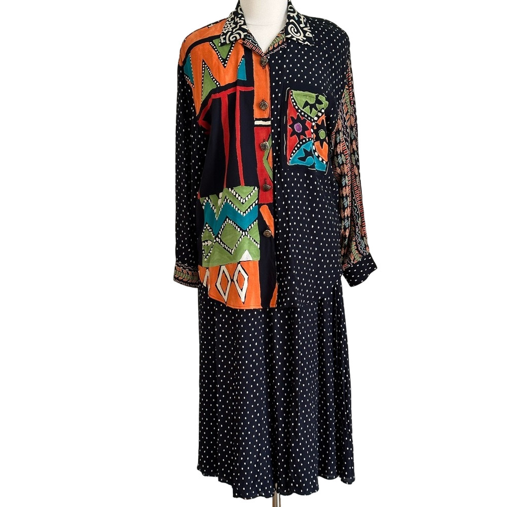 Carole Little Black Multicolor Patchwork Skirt Set